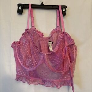 NWT‎ TORRID Unlined Longline Bra Sz 4 Pink / Purple Lace W Hearts Iridescent
